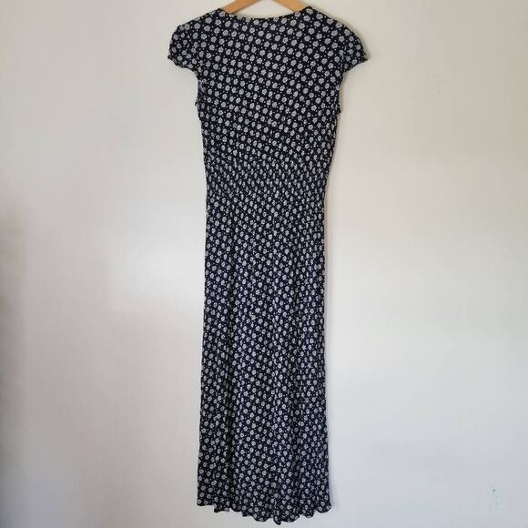 Bebop Navy Floral Button Front Midi Dress Women’s Medium Rayon Smocked Waist - Picture 8 of 8